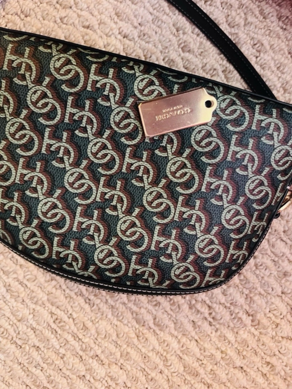 Coach CF343 Madi Crossbody W Coach Monogram Print Green Canvas Leather Bag